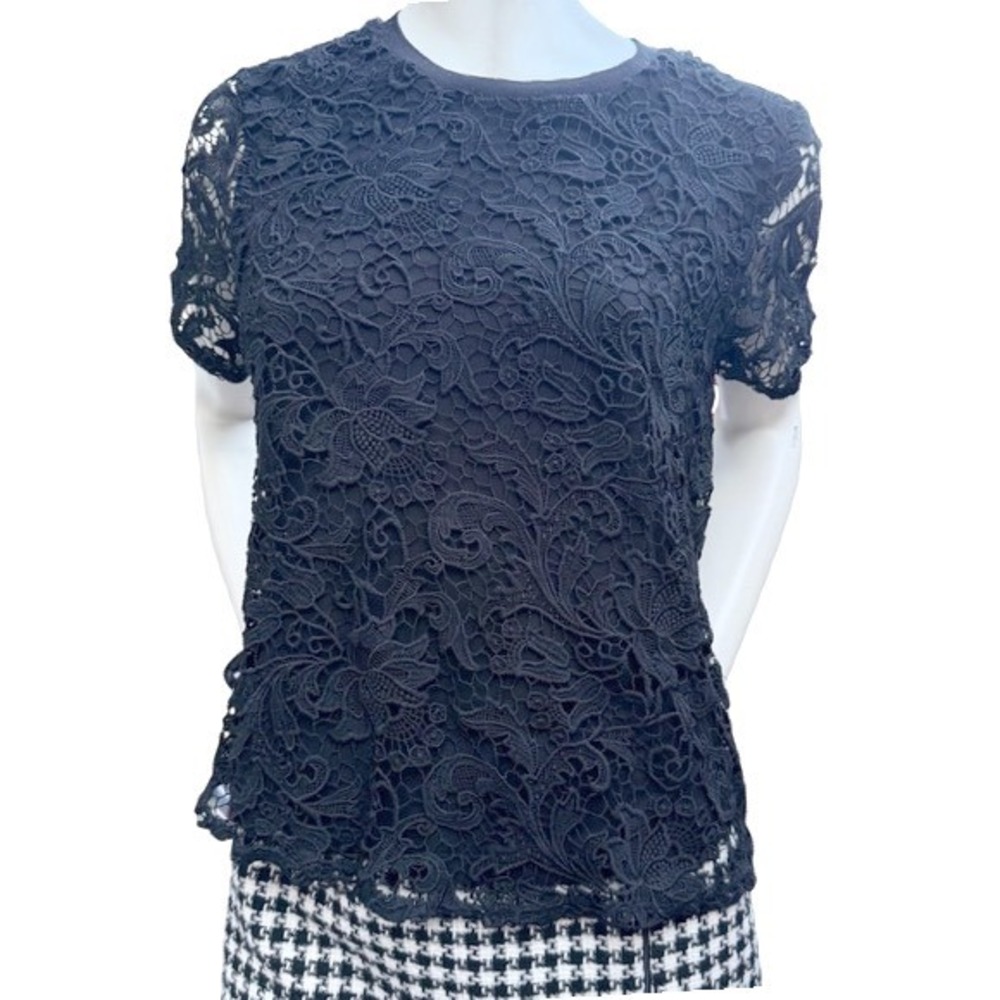 H&M Black Lace Overlay Top Short Sleeve Whimsigoth Romanticcore Coquette Medium
